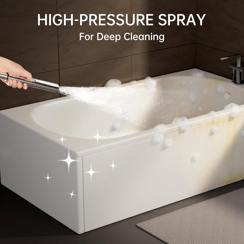 Veken All Metal 10" Shower Head with Handheld, Luxurious Square Double Rain Shower Heads with Spray Combo, Dual High Pressure Detachable Rainfall Showerhead with Extension Arm, Long Hose,Chrome,Sliver - Image 4